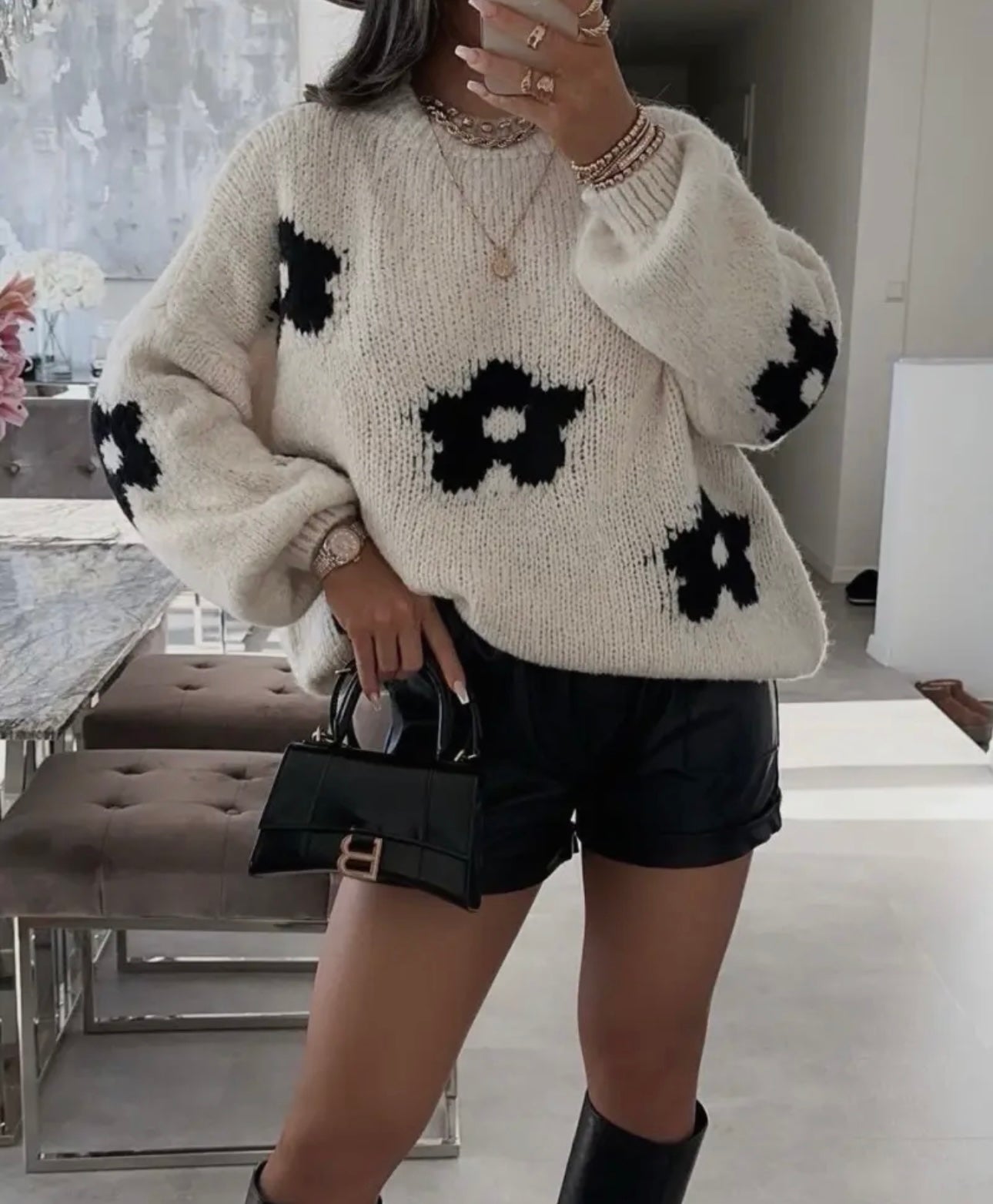Beige Flower Sweater