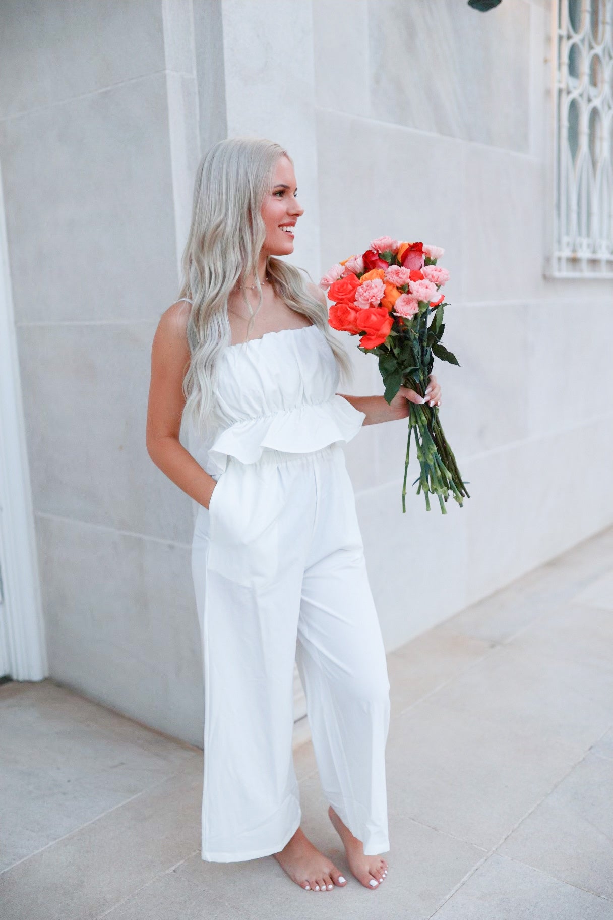 White Ruffle Jumpsuit