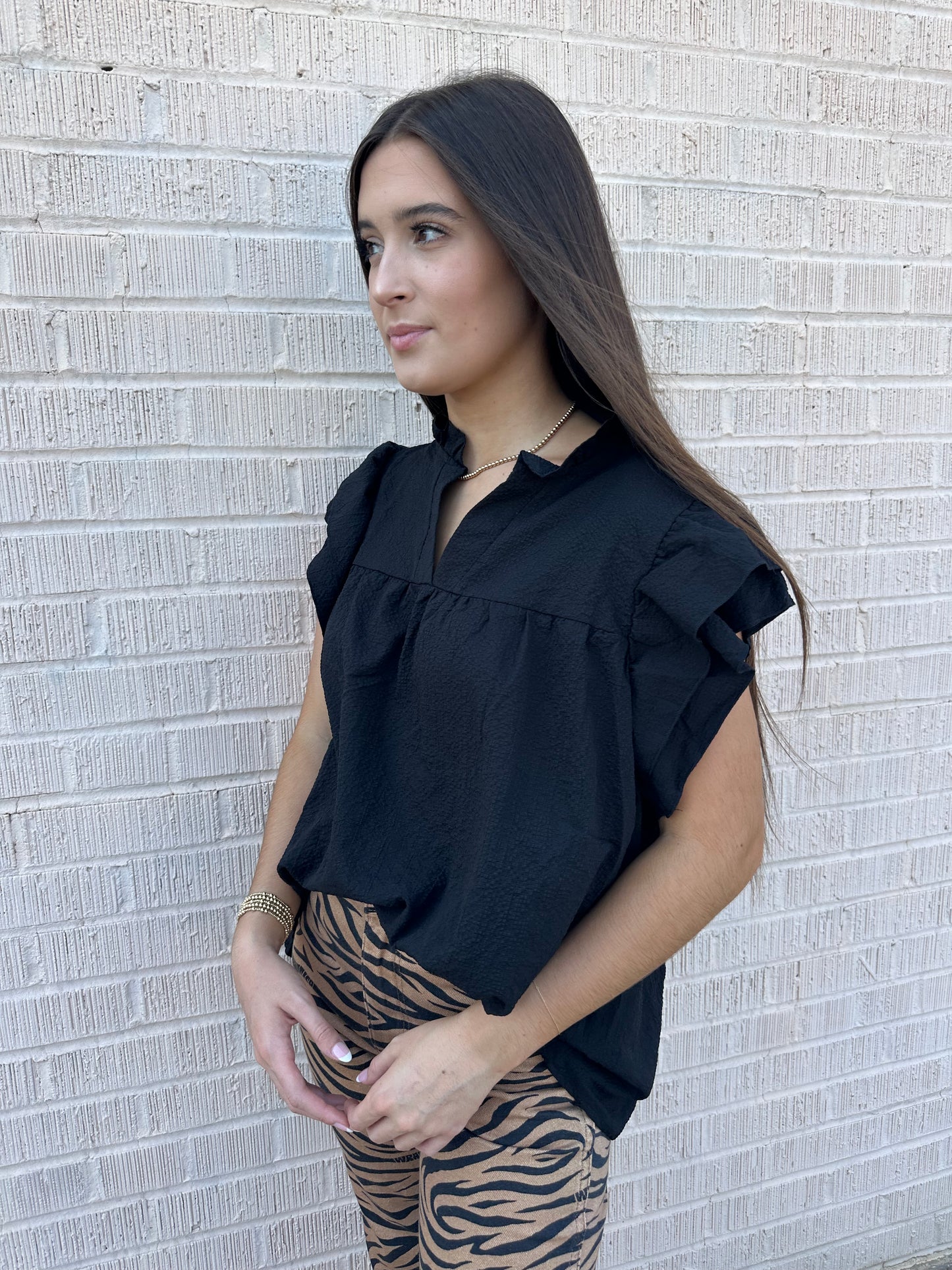 Ruffle Accent Flutter Sleeve Top