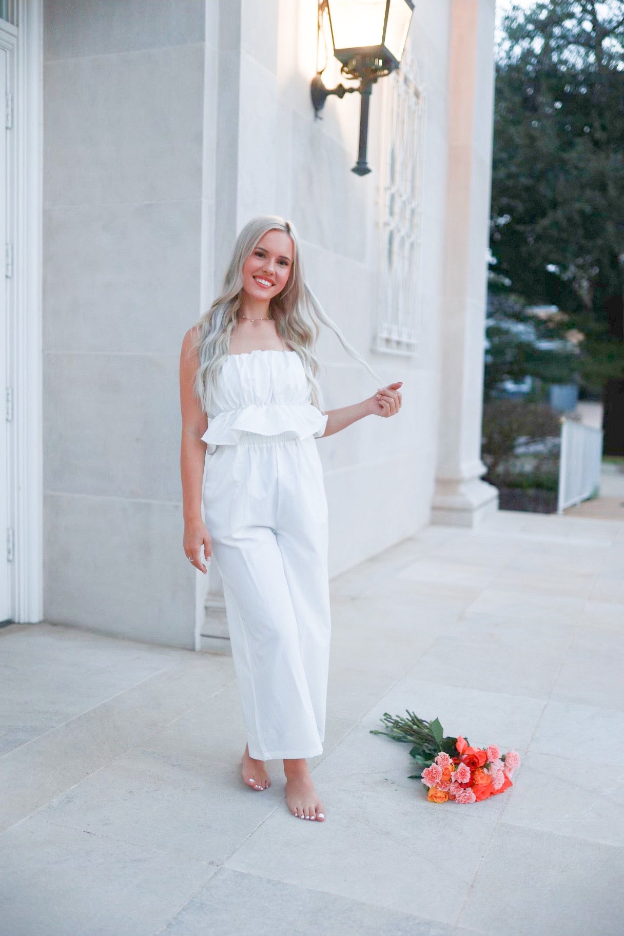 White Ruffle Jumpsuit