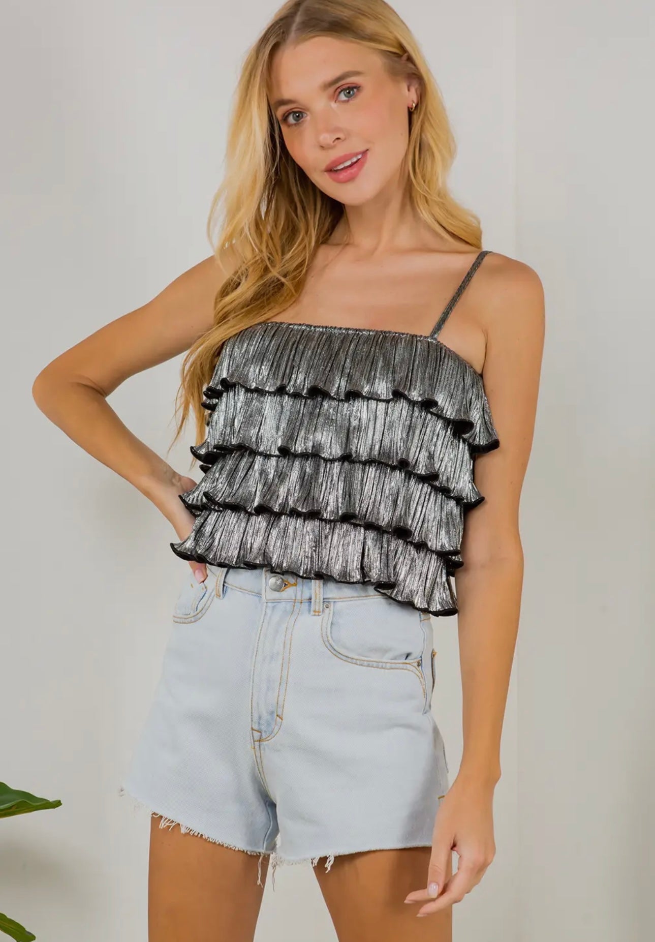 Metallic Ruffle Top
