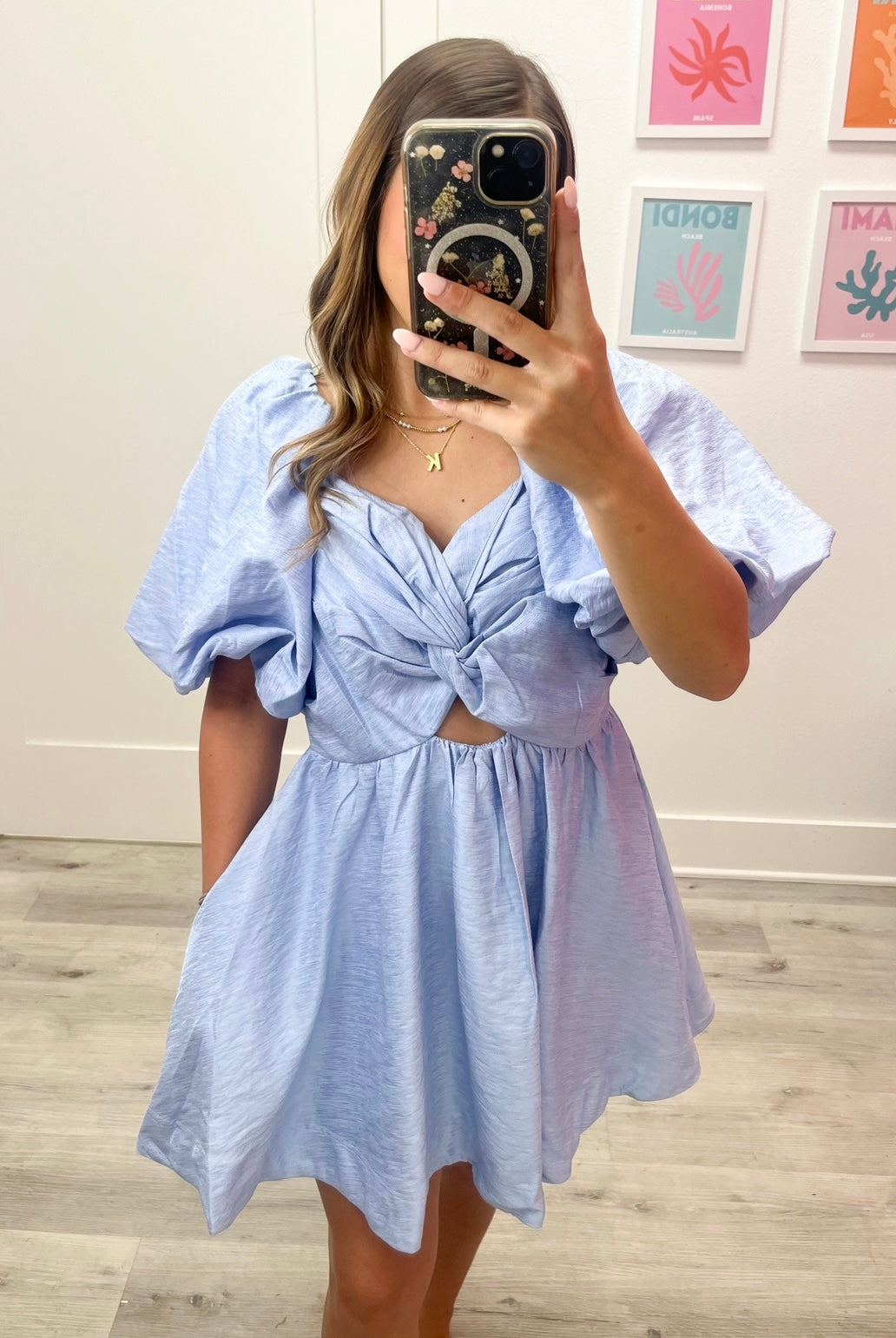 Blue Puff Sleeve Dress