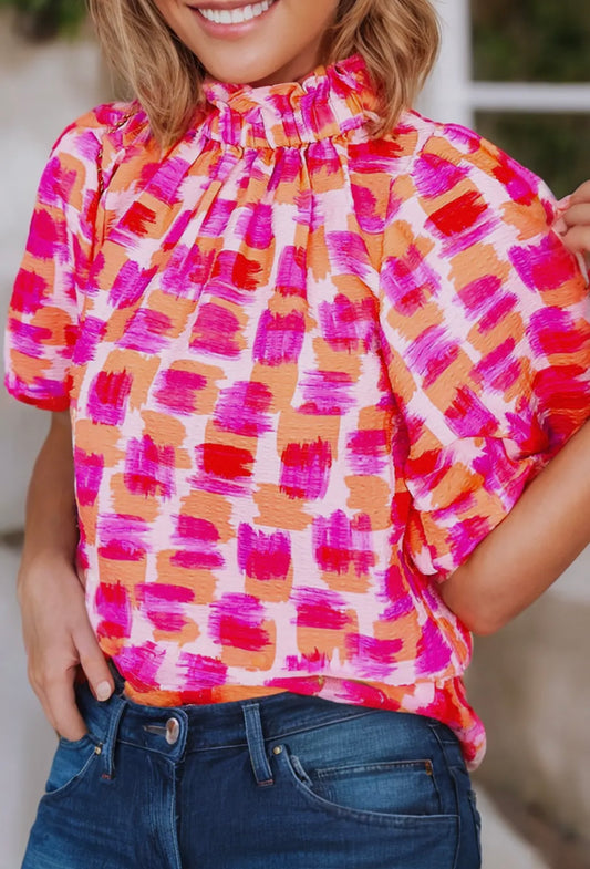 Pink + Orange Watercolor Blouse