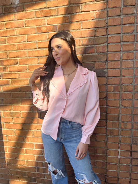 Pink Lapel Collar Top