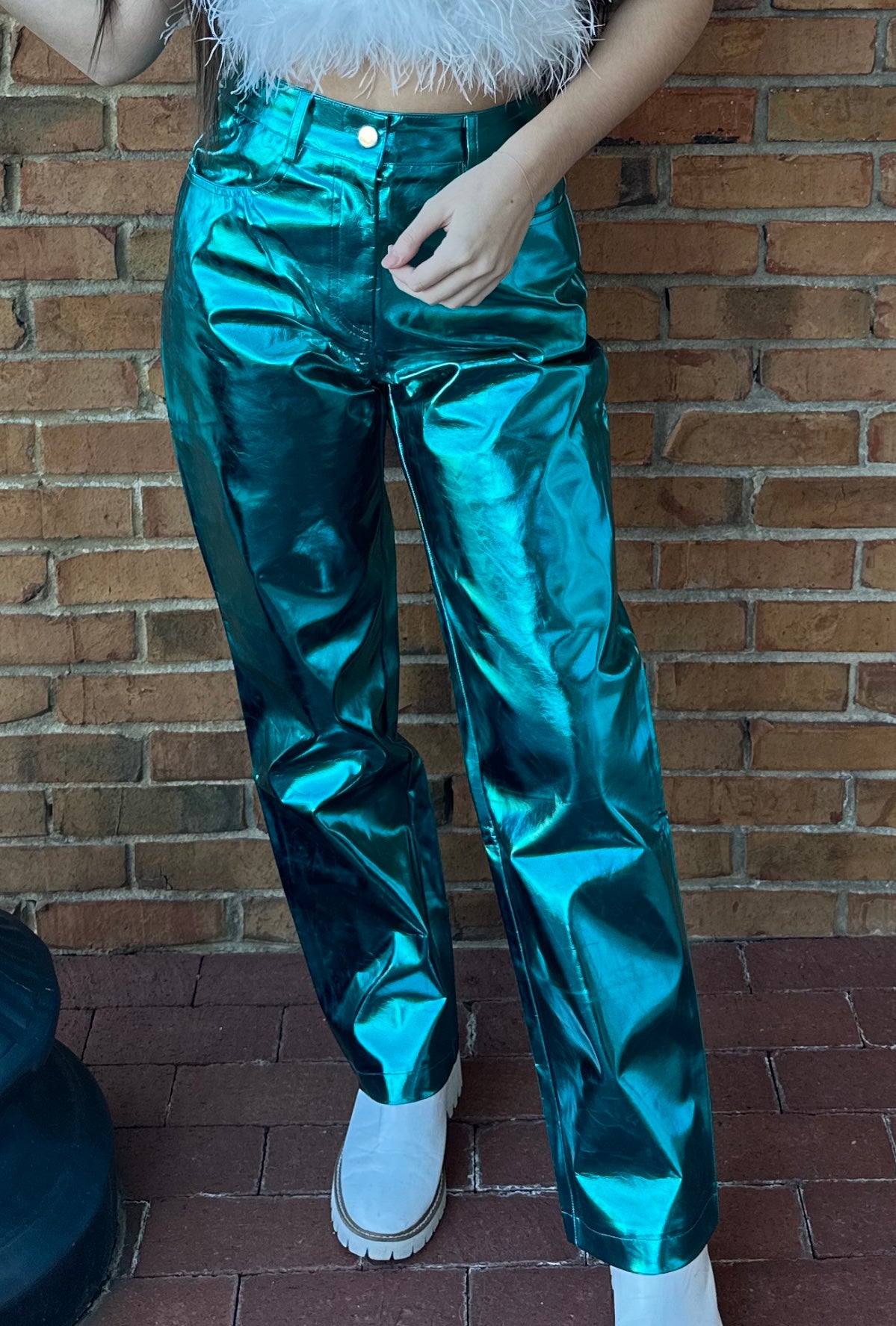 Teal Metallic Pants