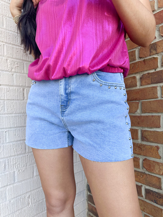 Stud Embellished Denim Shorts