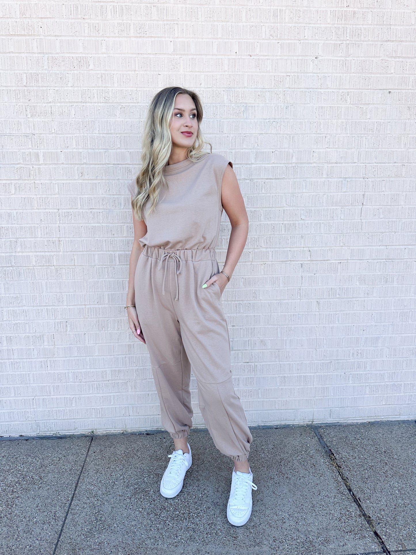 Beige Jogger Jumpsuit